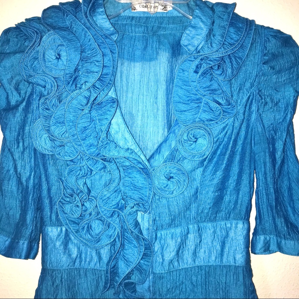 Coalition Ruffled Turquoise Top Size:Small - Picture 5 of 12